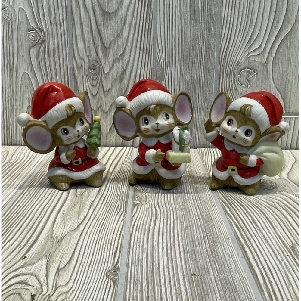 Vintage #5405 Homco Christmas Mice Figurines Ceramic Holiday Decor